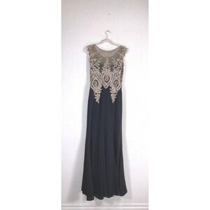 Cinderella Divine Navy Blue Gold Lace Embroidered Prom Gown Dress Womens 12